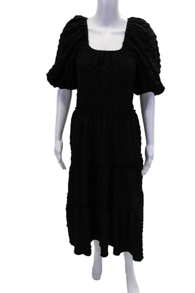 Zara Womens Short Puffy Sleeves A Line Sun Dress Black Size Small