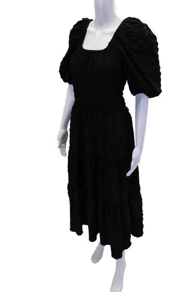 Zara Womens Short Puffy Sleeves A Line Sun Dress Black Size Small