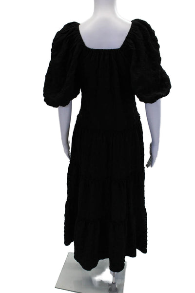 Zara Womens Short Puffy Sleeves A Line Sun Dress Black Size Small