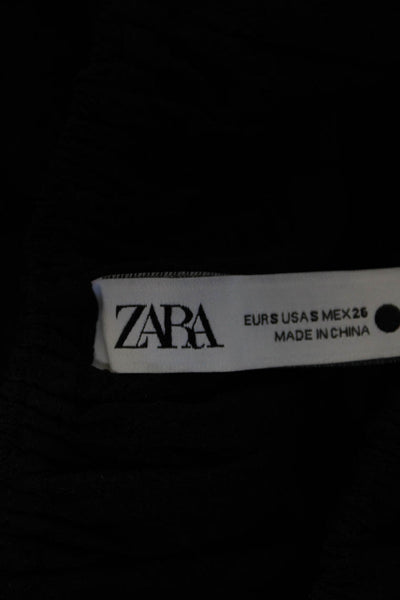 Zara Womens Short Puffy Sleeves A Line Sun Dress Black Size Small