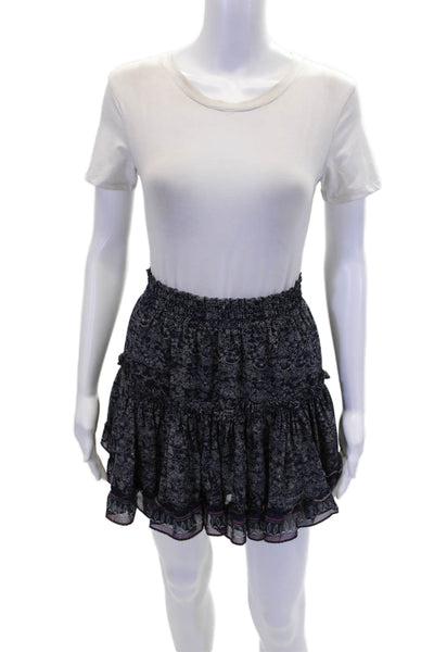 Misa Womens Floral Print A Line Mini Skirt Navy Blue White Size Small