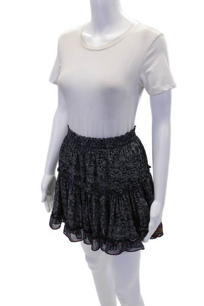 Misa Womens Floral Print A Line Mini Skirt Navy Blue White Size Small
