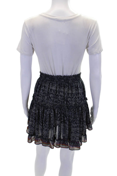 Misa Womens Floral Print A Line Mini Skirt Navy Blue White Size Small