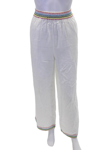 Solid & Striped Womens Linen High Rise Wide Leg Pull On Pants White Size Small