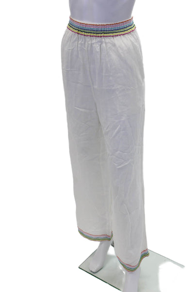 Solid & Striped Womens Linen High Rise Wide Leg Pull On Pants White Size Small