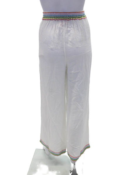 Solid & Striped Womens Linen High Rise Wide Leg Pull On Pants White Size Small