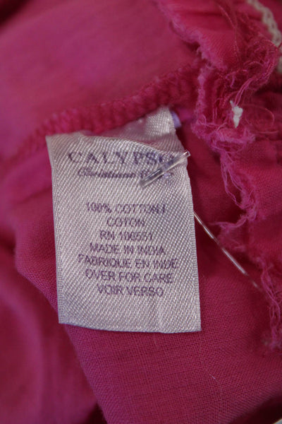 Christiane Celle Womens Embroidered Blouse Pink White Cotton Size Extra Small