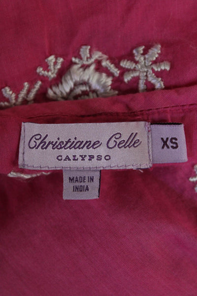 Christiane Celle Womens Embroidered Blouse Pink White Cotton Size Extra Small