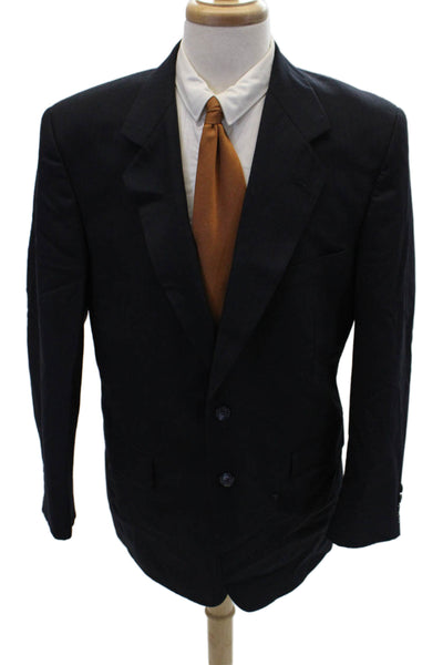 Hardy Amies Men's Long Sleeves Lined Two Button Basic Jacket Navy Blue Size 44