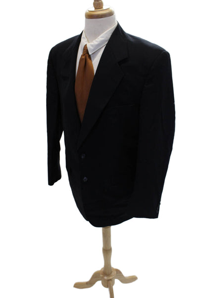 Hardy Amies Men's Long Sleeves Lined Two Button Basic Jacket Navy Blue Size 44