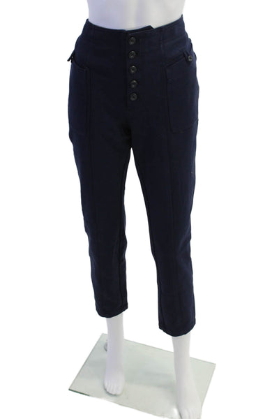 Anthropologie Womens Button Fly High Rise Straight Leg Twill Pants Navy Size 10