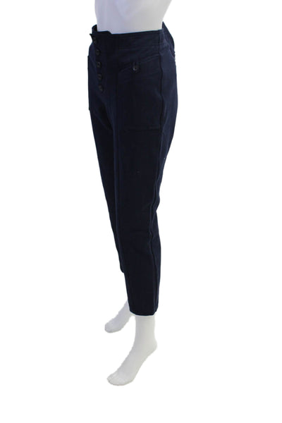 Anthropologie Womens Button Fly High Rise Straight Leg Twill Pants Navy Size 10