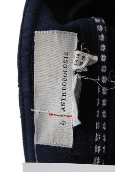 Anthropologie Womens Button Fly High Rise Straight Leg Twill Pants Navy Size 10