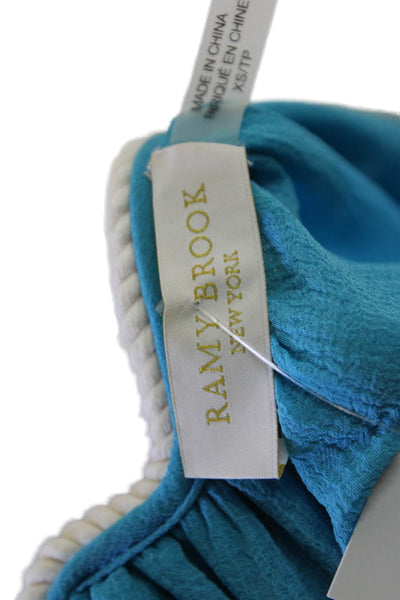 Ramy Brook Womens Rope Neckline Detail Tassel Trim Detail Blouse Blue Size XS