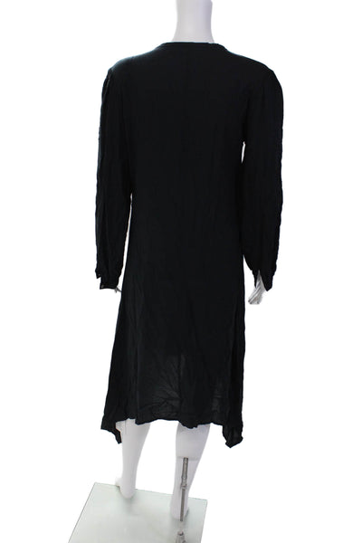 Vix Paula Hermanny Womens V Neck Long Sleeves Sun Dress Black Size Medium