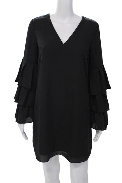 Bailey 44 Womens V Neck Long Tiered Ruffled Sleeves Dress Black Size Small