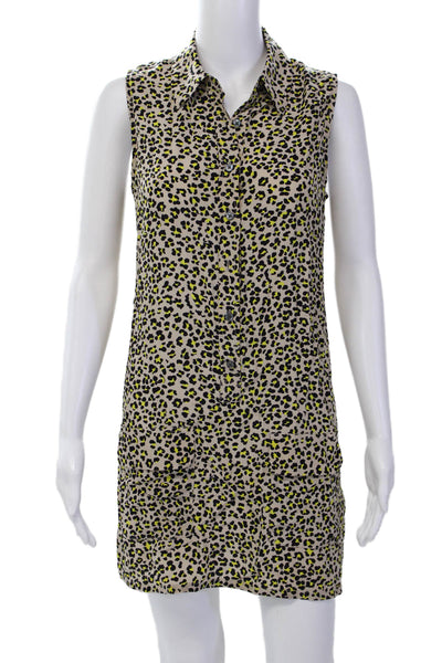 Equipment Femme Womens Silk Animal Print Shirt Dress Beige Size Extra Small