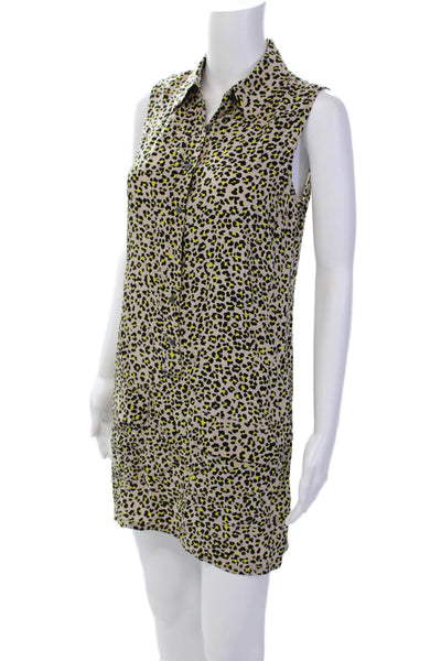 Equipment Femme Womens Silk Animal Print Shirt Dress Beige Size Extra Small