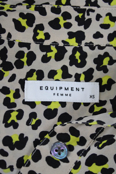 Equipment Femme Womens Silk Animal Print Shirt Dress Beige Size Extra Small