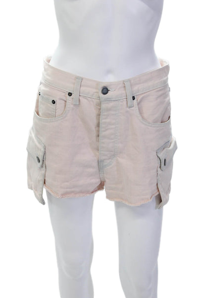 Carmar Womens Denim Raw Hem Button Up Shorts Pink Grey Cotton Size 28