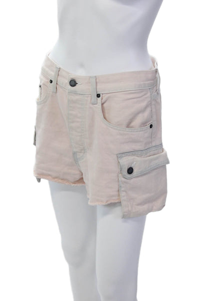 Carmar Womens Denim Raw Hem Button Up Shorts Pink Grey Cotton Size 28