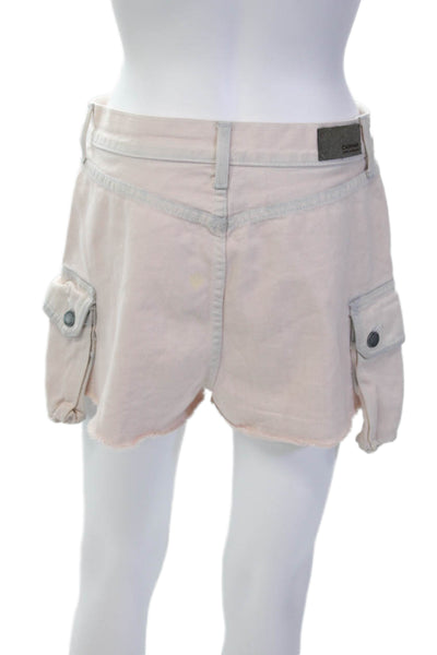 Carmar Womens Denim Raw Hem Button Up Shorts Pink Grey Cotton Size 28
