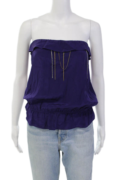 Karina Grimaldi Womens Silk Strapless Chain Link Blouse Purple Size Small
