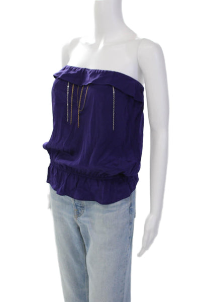 Karina Grimaldi Womens Silk Strapless Chain Link Blouse Purple Size Small