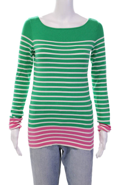 Lilly Pulitzer Womens Striped Long Sleeves Sweater Green White Cotton Size Small