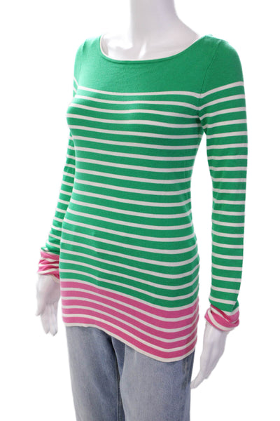 Lilly Pulitzer Womens Striped Long Sleeves Sweater Green White Cotton Size Small