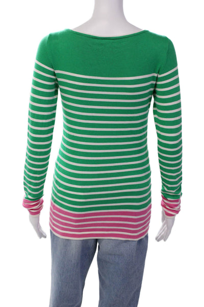 Lilly Pulitzer Womens Striped Long Sleeves Sweater Green White Cotton Size Small