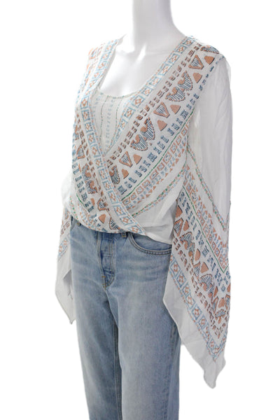 BCBG Max Azria Womens Silk Printed V Neck Kasia Blouse White Size Extra Small