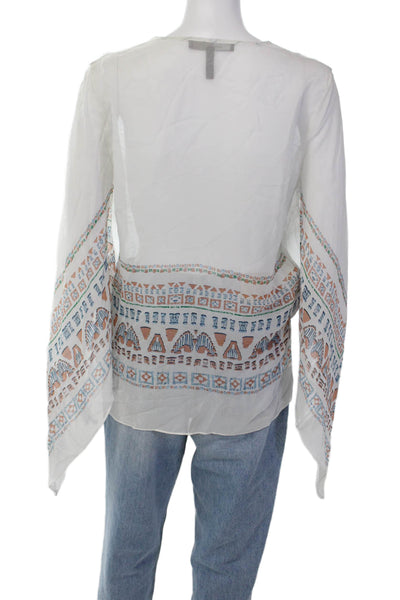 BCBG Max Azria Womens Silk Printed V Neck Kasia Blouse White Size Extra Small