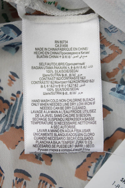 BCBG Max Azria Womens Silk Printed V Neck Kasia Blouse White Size Extra Small