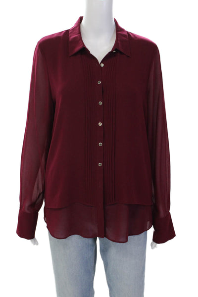 Karl Lagerfeld Womens Long Sleeves Button Down Blouse Bordeaux Red Size Medium