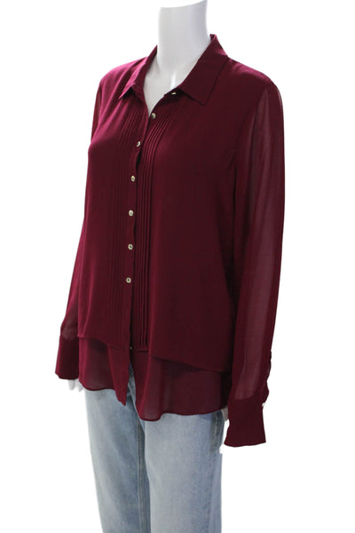 Karl Lagerfeld Womens Long Sleeves Button Down Blouse Bordeaux Red Size Medium