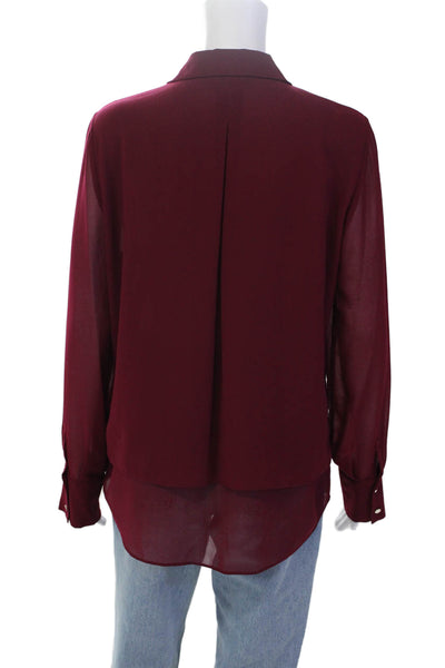 Karl Lagerfeld Womens Long Sleeves Button Down Blouse Bordeaux Red Size Medium