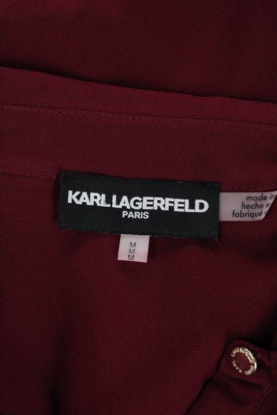 Karl Lagerfeld Womens Long Sleeves Button Down Blouse Bordeaux Red Size Medium