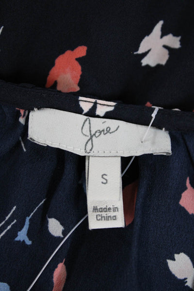 Joie Womens Floral Print V Neck Button Down Blouse Navy Blue Size Small