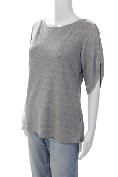 Reiss Womens 3/4 Sleeves Pullover Crew Neck Sweater Gray Silver Size Small