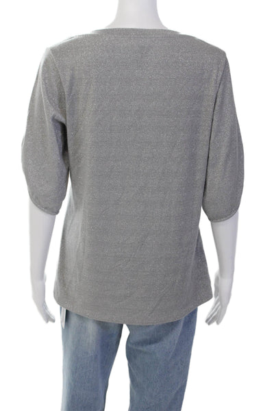 Reiss Womens 3/4 Sleeves Pullover Crew Neck Sweater Gray Silver Size Small