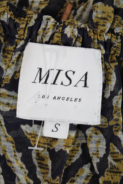 Misa Womens Abstract Print Off The Shoulder Blouse Navy Blue Yellow Size Small