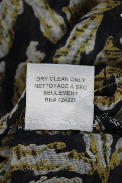 Misa Womens Abstract Print Off The Shoulder Blouse Navy Blue Yellow Size Small