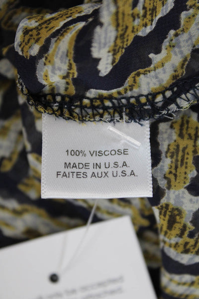 Misa Womens Abstract Print Off The Shoulder Blouse Navy Blue Yellow Size Small
