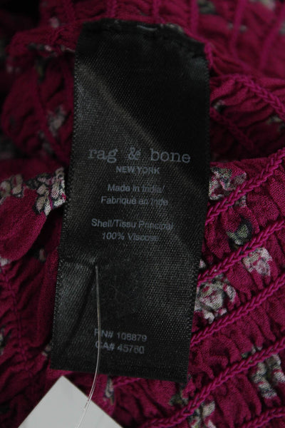 Rag & Bone Womens Floral Print Smocked Long Sleeves Blouse Pink Size Small