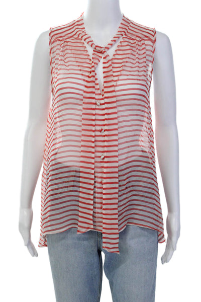 Elizabeth and James Womens Striped Button Down Tank Top White Red Size Medium