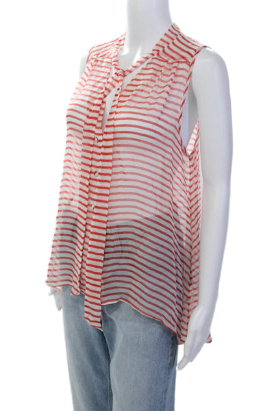 Elizabeth and James Womens Striped Button Down Tank Top White Red Size Medium