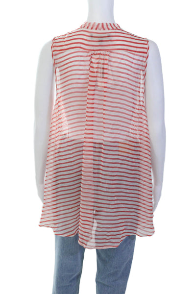 Elizabeth and James Womens Striped Button Down Tank Top White Red Size Medium
