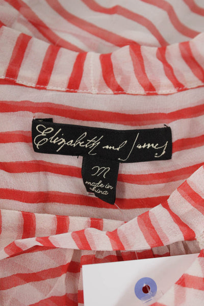 Elizabeth and James Womens Striped Button Down Tank Top White Red Size Medium