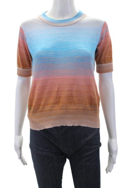 Roberto Collina Womens Cotton Short Sleeve Striped Knit Top Multi Size S